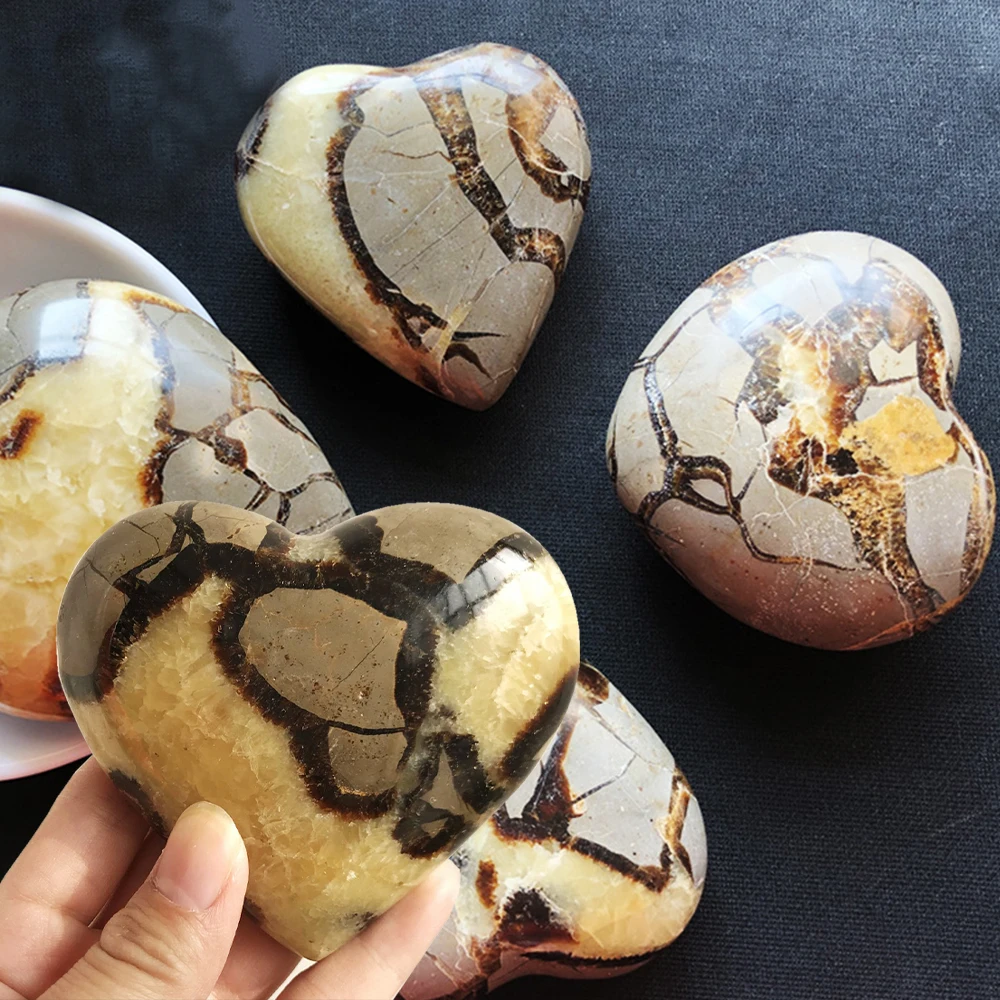 Natural Septarium Stone Love Carving Crafts Heart Shape Big Heart Quartz Reiki Healing Raw Stone Septarium Love Home Decoration