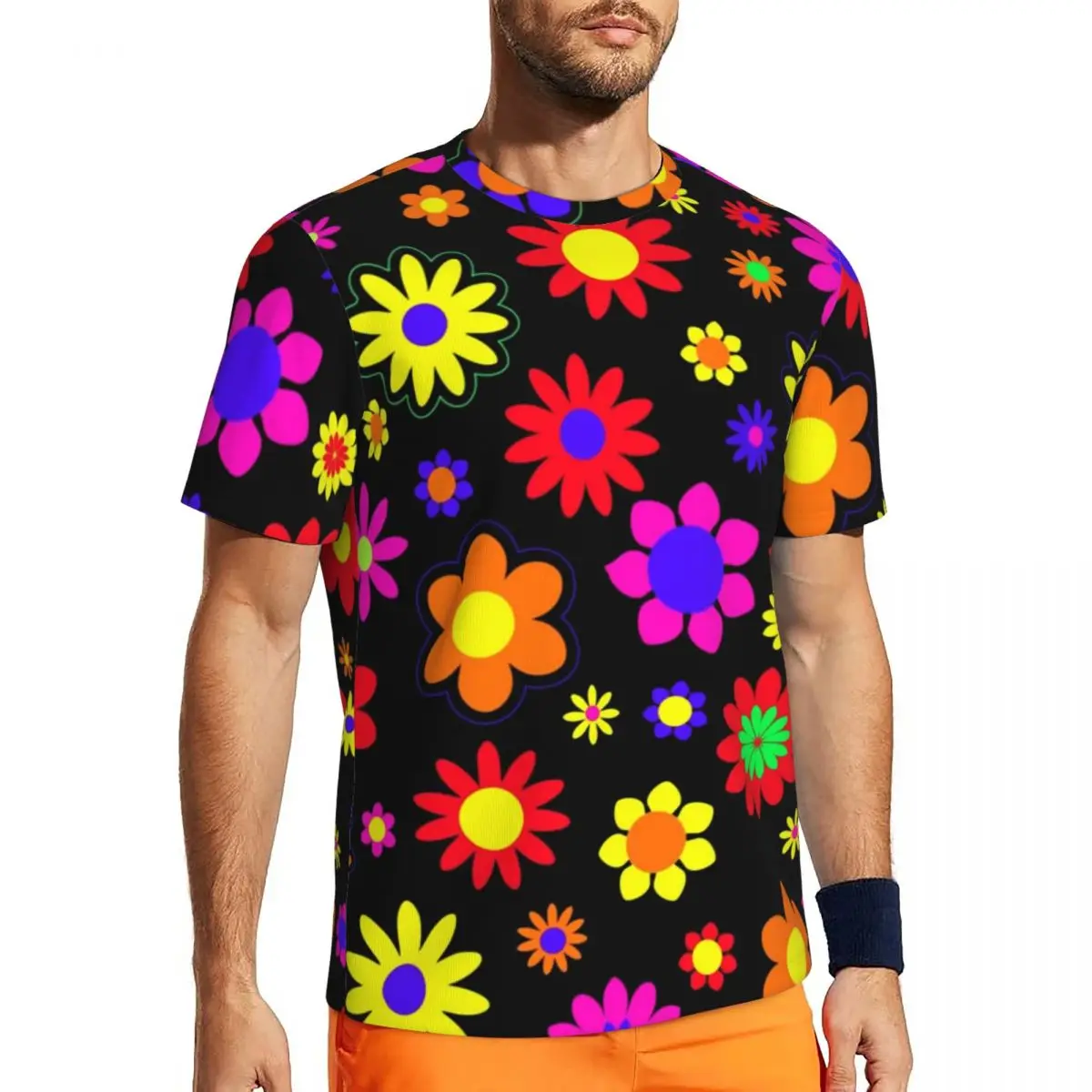 

Flower Power Pattern Gym T-Shirt Retro Hippie 60s Harajuku T Shirts Men Vintage Tee Shirt Beach Short-Sleeved Custom Tops