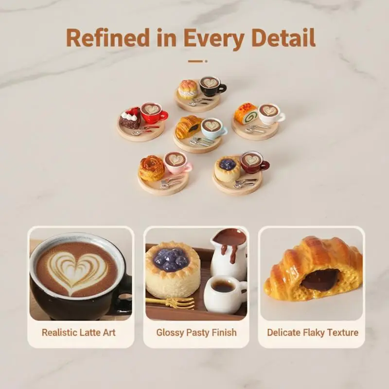 Dollhouse Miniature Coffee Pastry Dessert Set Realistic Food Tray Accessory for 1:12 Scale Doll House Home Decor