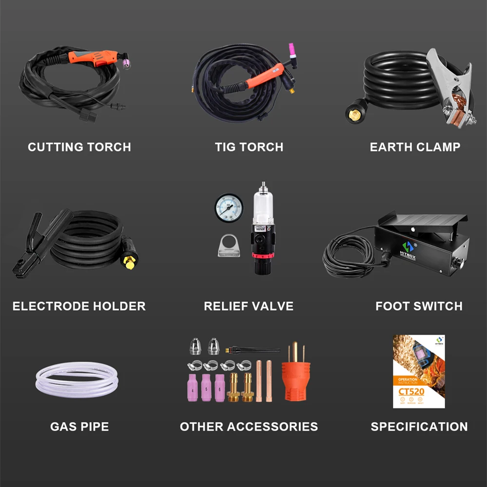 HITBOX 4 in 1 Plasma Cutter Welding Machine MMA/CUT/HF TIG PULSE 2T/4T IGBT Inverter DC Air Clean Cutting Welder CT520 110V/220V images - 6