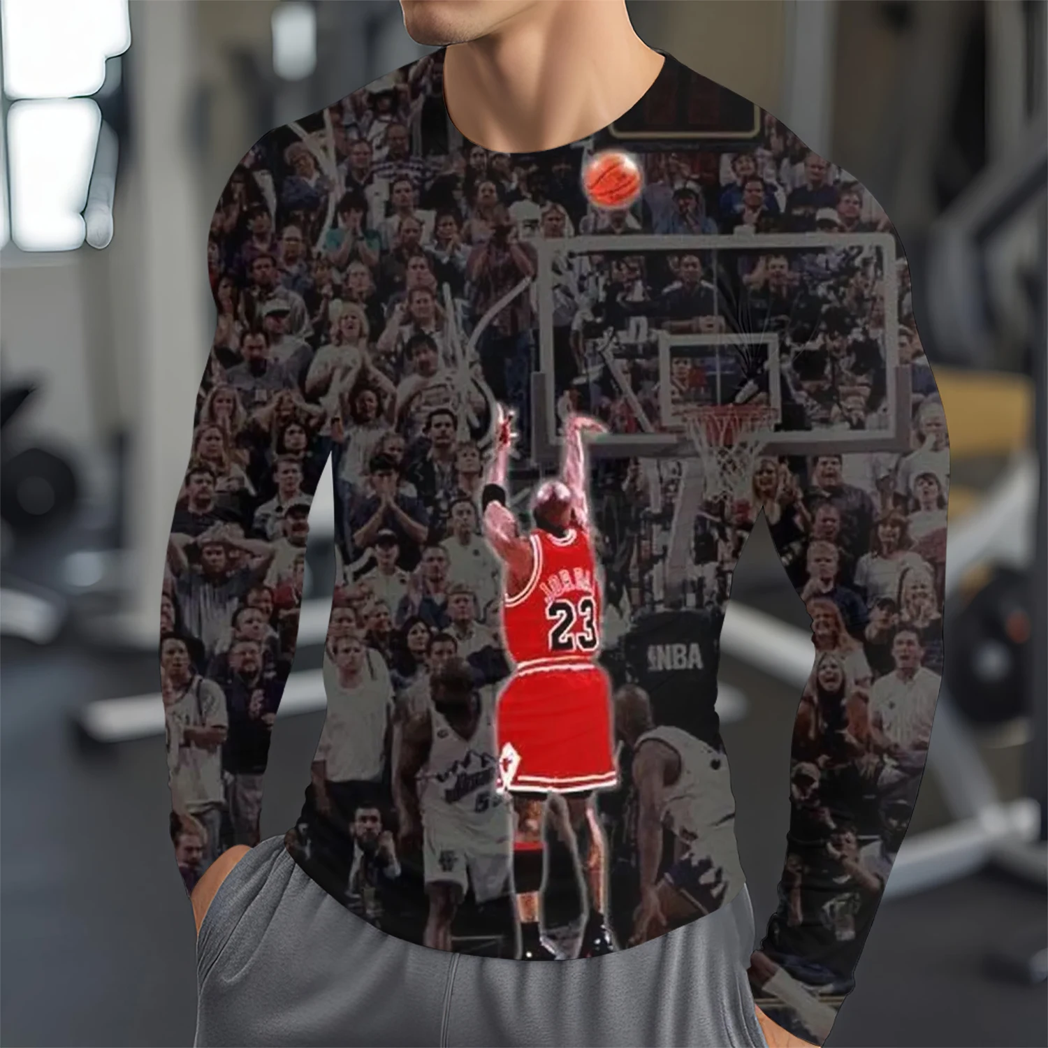 New Basketball Player 3d Printed Michael · Jordan Pattern Long Sleeve T-Shirt, Fashion Sports Pullover, Comfortable Long Sleeve