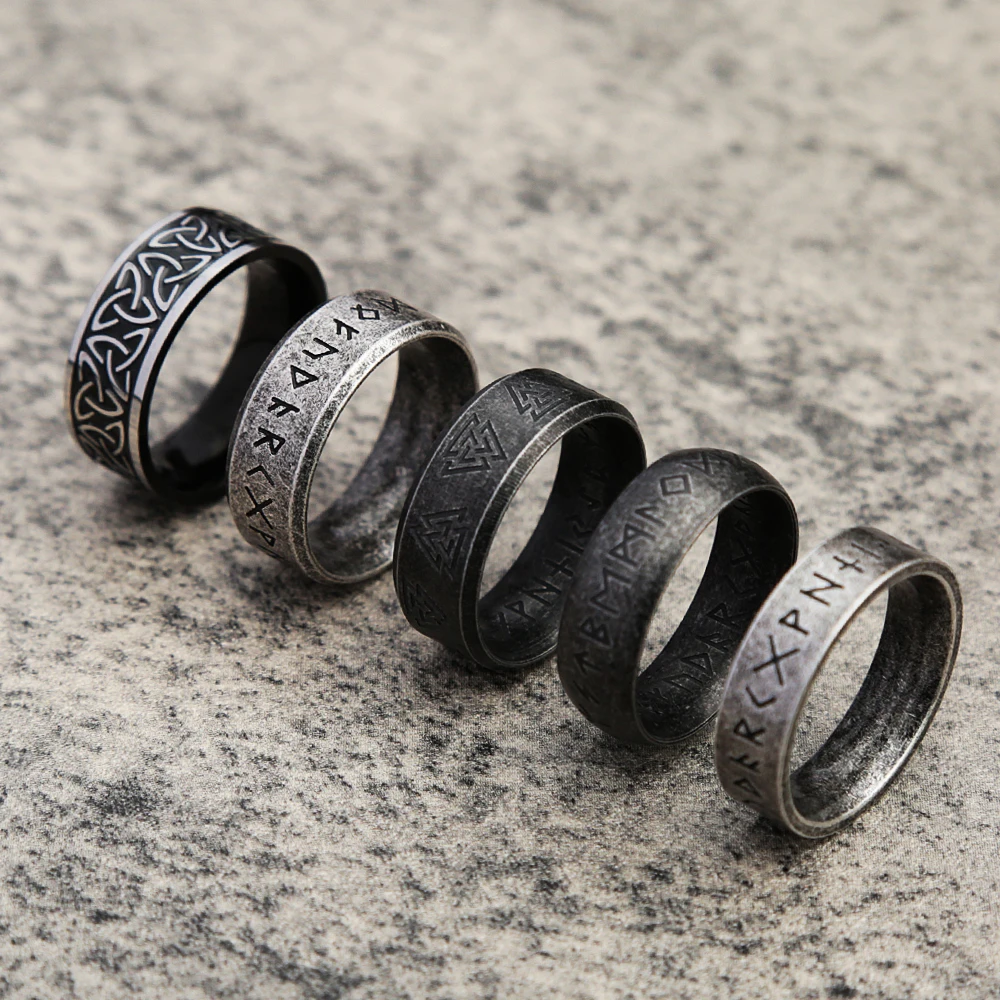 Vintage Viking Rune Ring Punk Simple Stainless Steel Valknut Ring Men's Biker Nordic Celtic Knot Amulet Jewelry Dropshipping