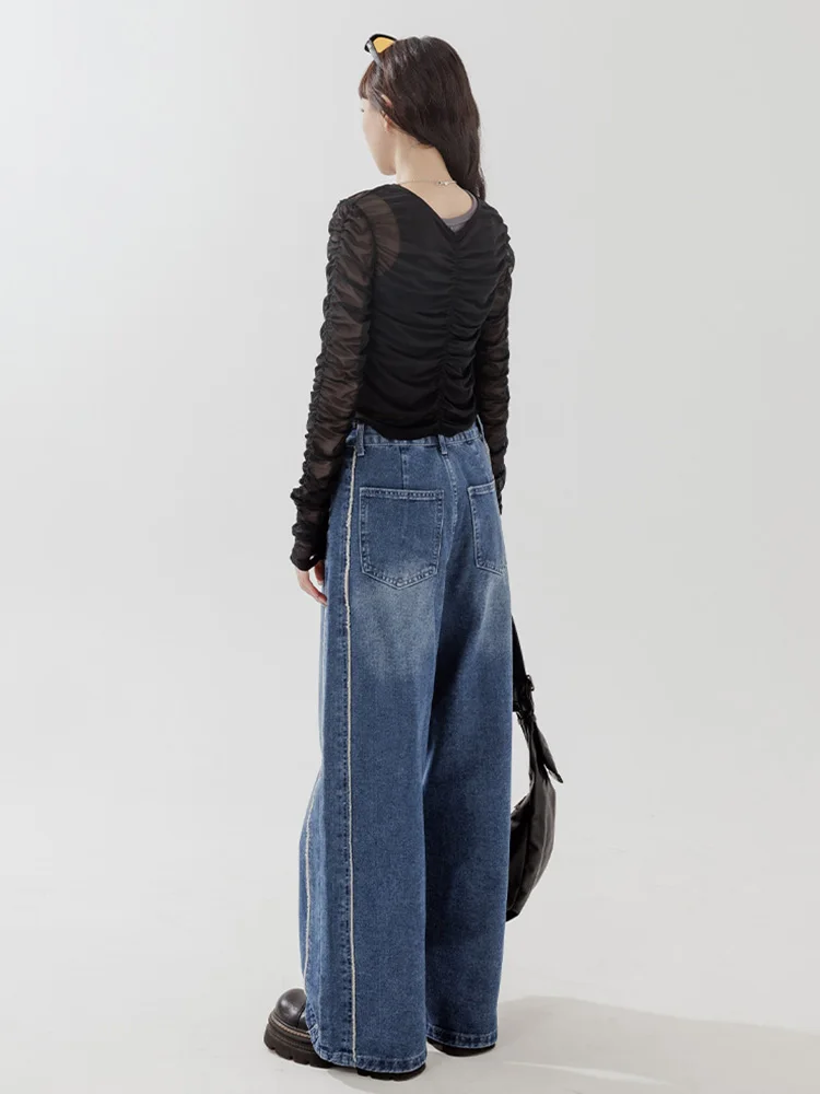 

Новые женские джинсы Queenop осень-зима: широкие прямые брюки из денима с пэчворком, повседневные, удобные, дышащие