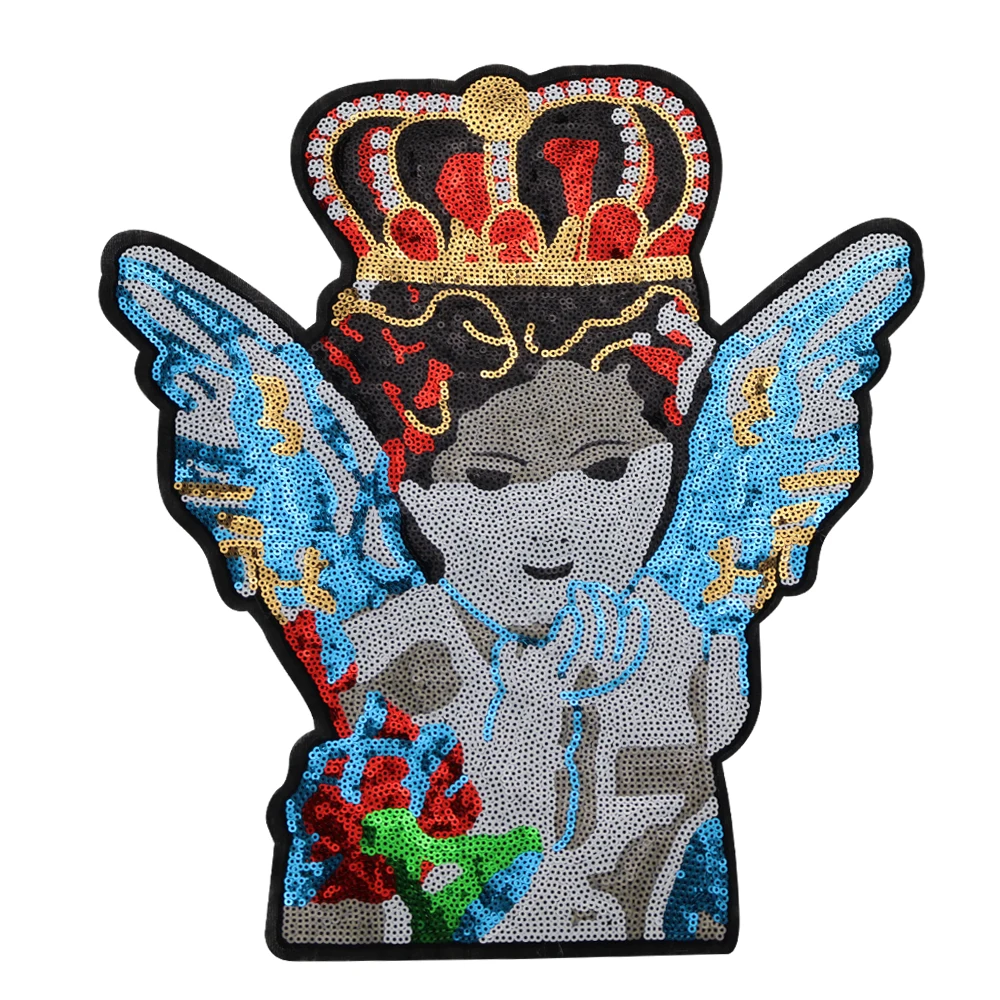 2pcs Sequined Patches Crown Angel Large Goddess Sew on TShirt Jacket Moon Mary Badge Applique Accessories