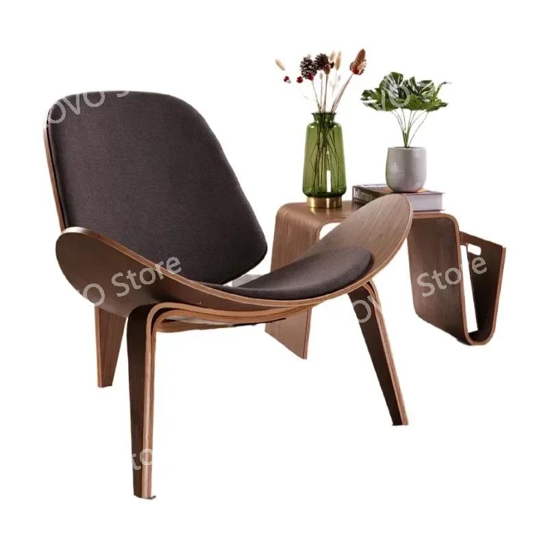 Three-Legged Shell Chair Ash Plywood Fabric Upholstery Living Room Furniture Modern Lounge  