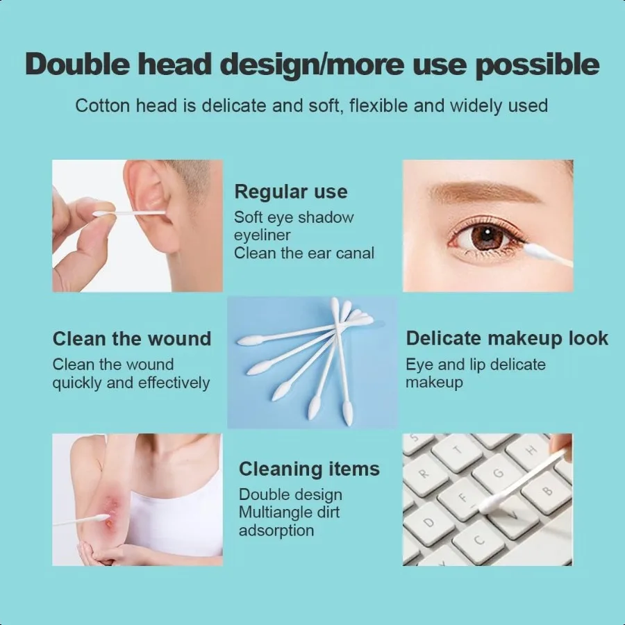 Individually Wrapped Double Tipped Cotton Swabs Travel Size Pointed Round Tip For Ear Makeup Cleaning 200 Count