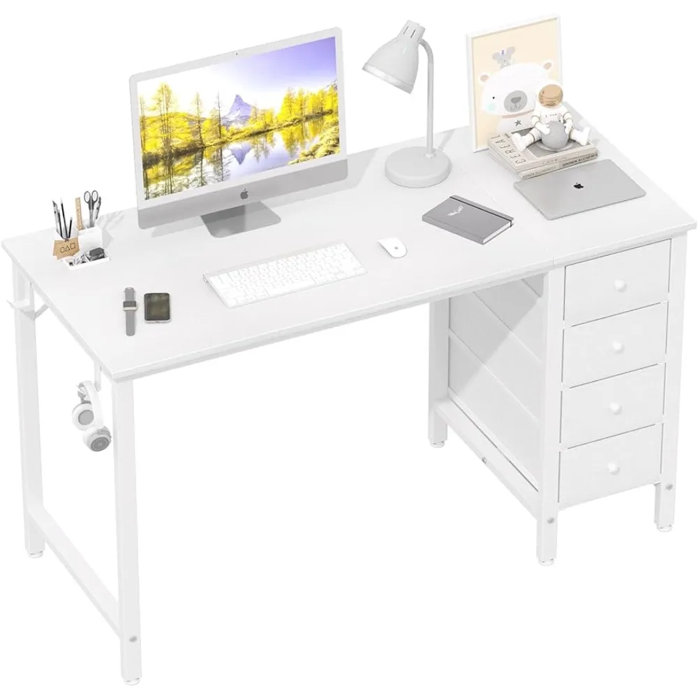 

Computer Desk, White Computers Desks With Drawers - 47 Inch Study Work Writing Desk, Computer Desk