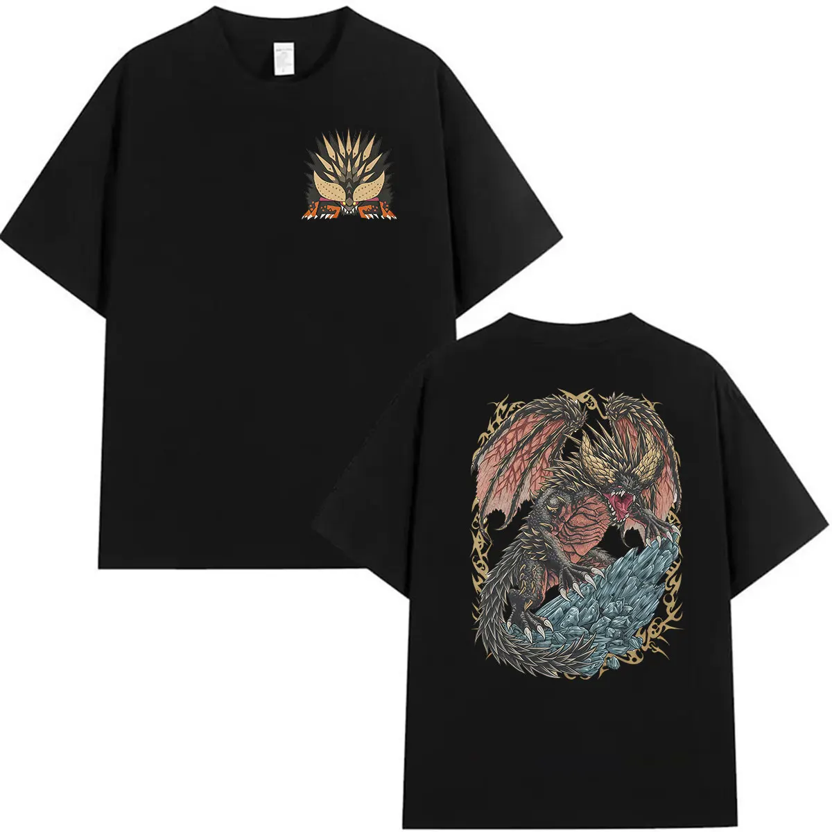 Hot Game Monster Hunter Nergigante The Extinction Dragon Graphic T Shirt Men's Women Vintage Oversized Cotton T-shirt Streetwear