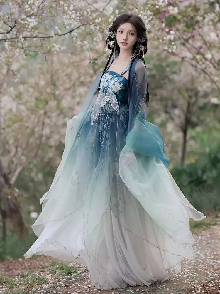 Nuevo Fiesta carnaval Halloween Cos Cosplay Lily Hanfu falda de moda para mujer camisa de manga grande mejorar el bordado de la industria pesada