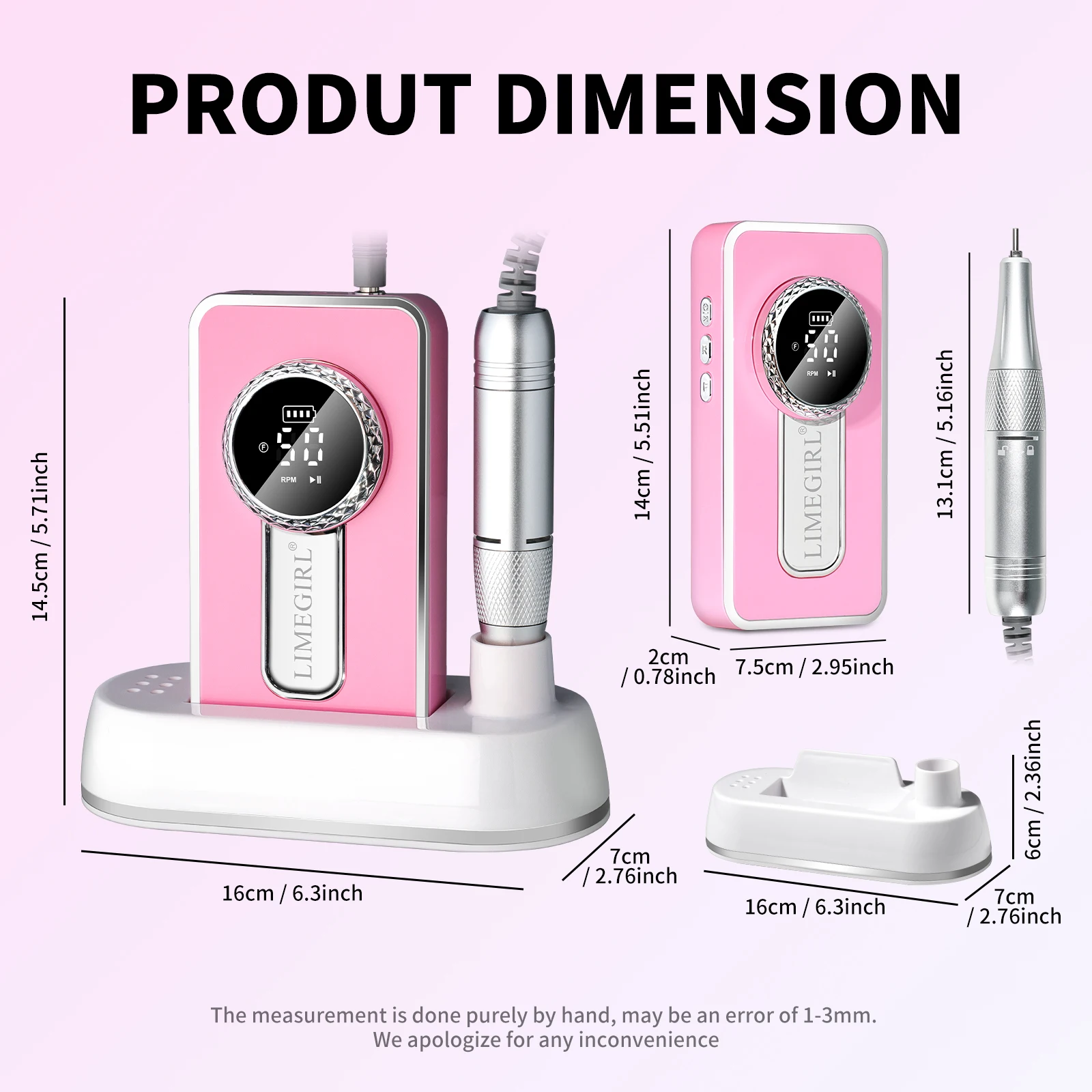 เครื่องตะไบเล็บ LIMEGIRL 45000 รอบต่อนาที แบบมืออาชีพ ไร้สาย เสียงเบา เครื่องขัดเล็บไฟฟ้า ชุดตะไบสำหรับทำเล็บมือ สำหรับร้านทำเล็บ