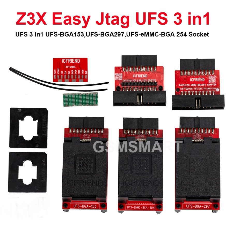 ICFRIEND Easy Jtag UFS 3 in 1 Socket Adapter with z3x easy jtag plus box ufs bga 153.254.297