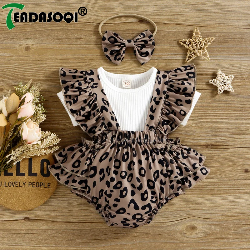 3M-3Y Newborn Summer Children Clothing Infant Baby Girl Clothes Leopard Jumpsuit Bodysuit+Headband+Ribbed T-Shirts Kids Outfits