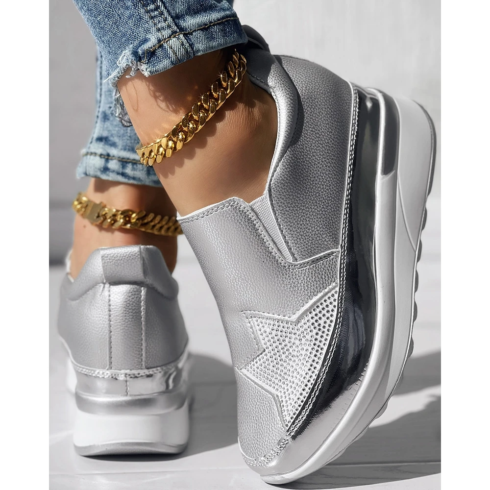 Women Colorblock Rhinestone Decor Platform Espadrille Femme Sneakers Slip On Sports Shoes Sneakers Woman Casual Shoes Mocassins