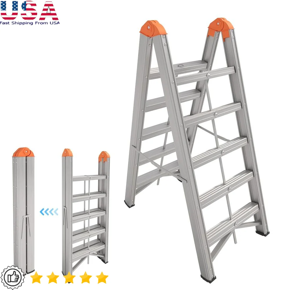 Aluminum 5-Step Compact Folding Collapsible A-Frame Ladder with Anti-Slip Pedal Space Saver & Easy Storage Safety Certified