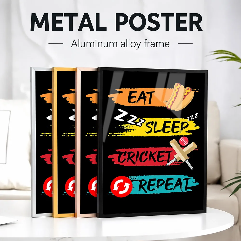 Cricket Sport Metal Poster With Aluminum Alloy Frame Personalized Photo Vintage Club Style Wall Art For Clubhouse Batsman Gift