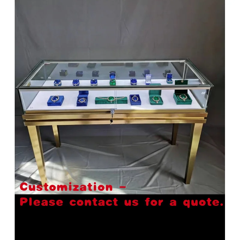 

custom.Stylish Modern Jewelry Store Cabinet LED Light Tempered Glass Display Showcase Stainless Steel Jewelry Cabinets in Stock