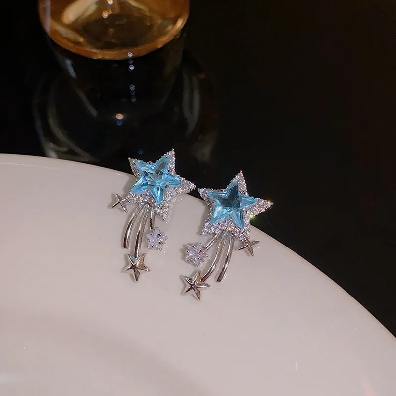 Unique Design Exquisite Blue Star Zircon Earrings for Women Personalized fashion Daily Accessories Party Jewelry Premium Gifts