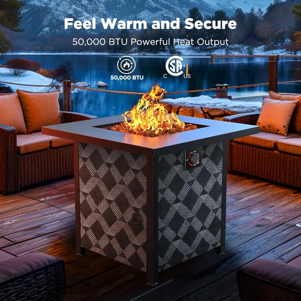 Pits 32″ Outdoor Gas Fire Pit, 50,000 BTU Square Fire Pit Table with Lava Rocks, 2-in-1 Fire Table with Removable Lid, CSA-