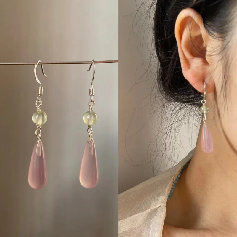 New Chinese Style Imitation Jade Drop Earrings 2023 Retro Temperament Crystal Female Long Earrings Jewelry Wholesale