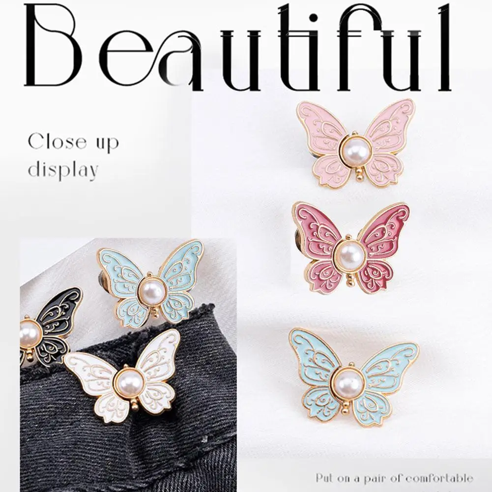 Butterfly Metal Waist Buckle DIY Adjustable Jeans Button Closure for Women Detachable Waist Tightener Decor ﻿