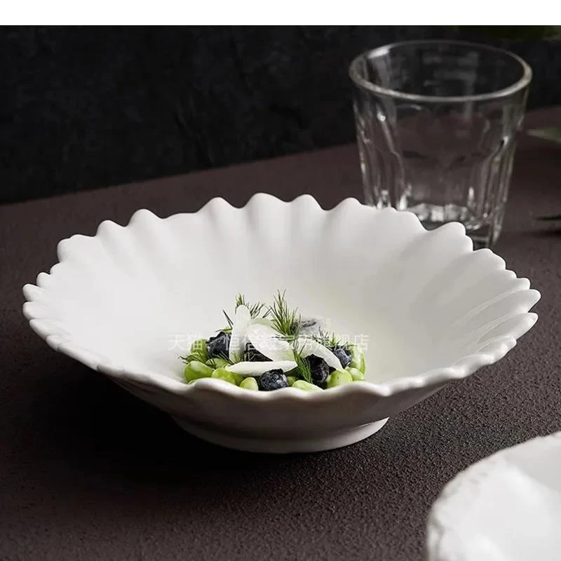 Solid Colored Irregular Ceramic Coral Bowl Stone Grain Round Salad Pasta Bowls Snack Molecular Cooking Tableware