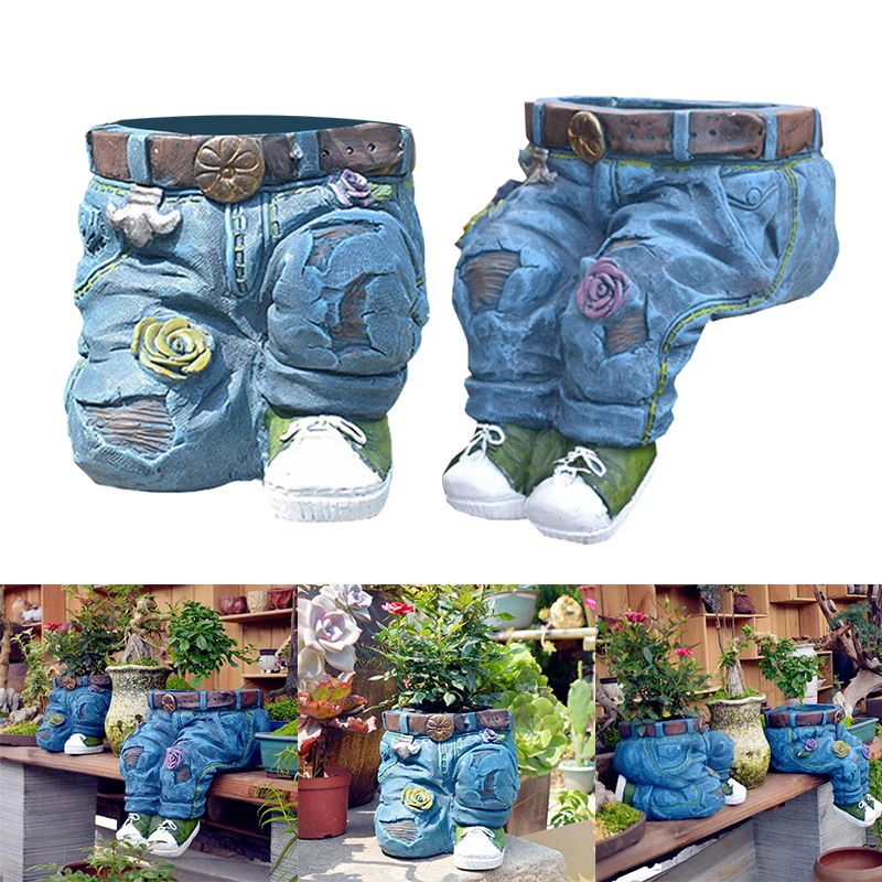 

Garden Art Jeans Patio Decorative Ornament Flowerpot Resin Crafts Patio Design Planting Decoration