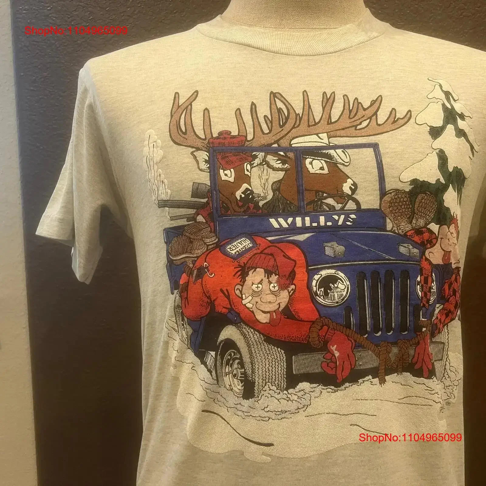 

Винтажная серая футболка 80-х годов с лосем и охотыми людьми, размер M, винтажный стираный модный топ для повседневной носки, мягкая графика унисекс