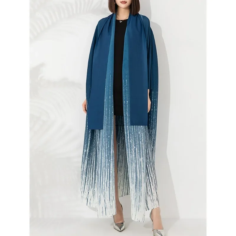 ยุโรปสหรัฐอเมริกายาว Trench Coat Miyake ผู้หญิง PLUS ขนาดแฟชั่นหลวมการพิมพ์สง่างาม Classy Holiday เสื้อผ้า