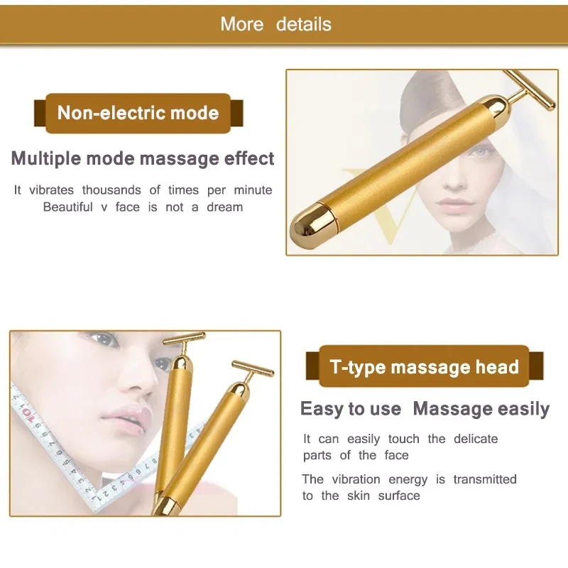 Beauty Bar 24K Gold Face Lift Firming Massager, Pulse Energy Facial Roller Massage, Wrinkle Treatment,
