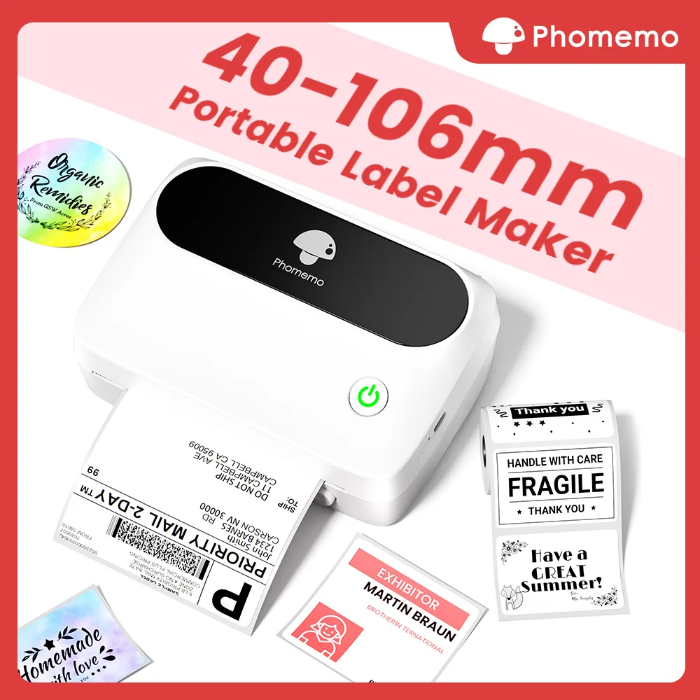 

Phomemo M421 Bluetooth 4x6 Принтер транспортных этикеток, беспроводной портативный термопринтер для штрих-кода электронной коммерции, подключение к телефонному ПК