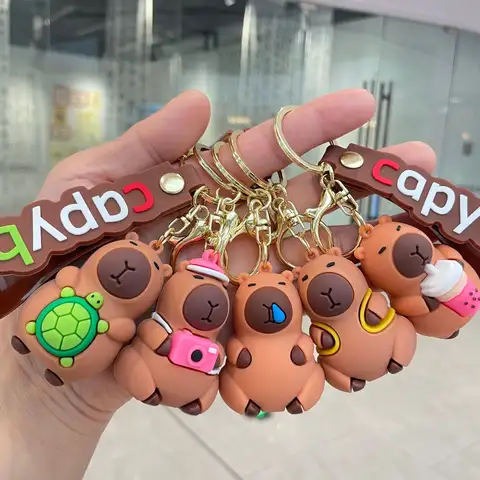 MINISO Capybara 키 체인 PVC 소프트 키 액세서리 소년과 소녀를위한 크리스마스를위한 귀여운 파티 선물 키 버클 금속