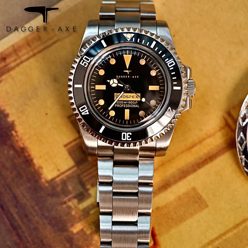 DAGGER-relógio de vidro safira impermeável, vintage relógios clássicos, movimento automático, mecânico, luminoso, NH35, 100m