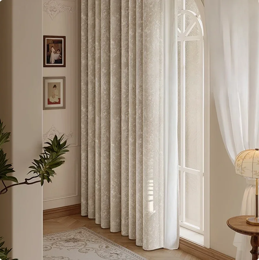 French Retro Blackout Jacquard Curtains for Bedroom Living Room High-end Downton Abbey Chenille Light Luxury Curtain Customize