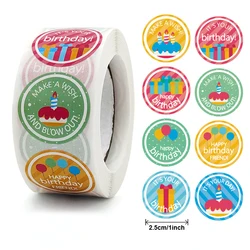 50-500pcs Round Happy Birthday Stickers For Party Decor Envelope Sealing Label Gift Packing Adhesive Sticker Greeting Card Label