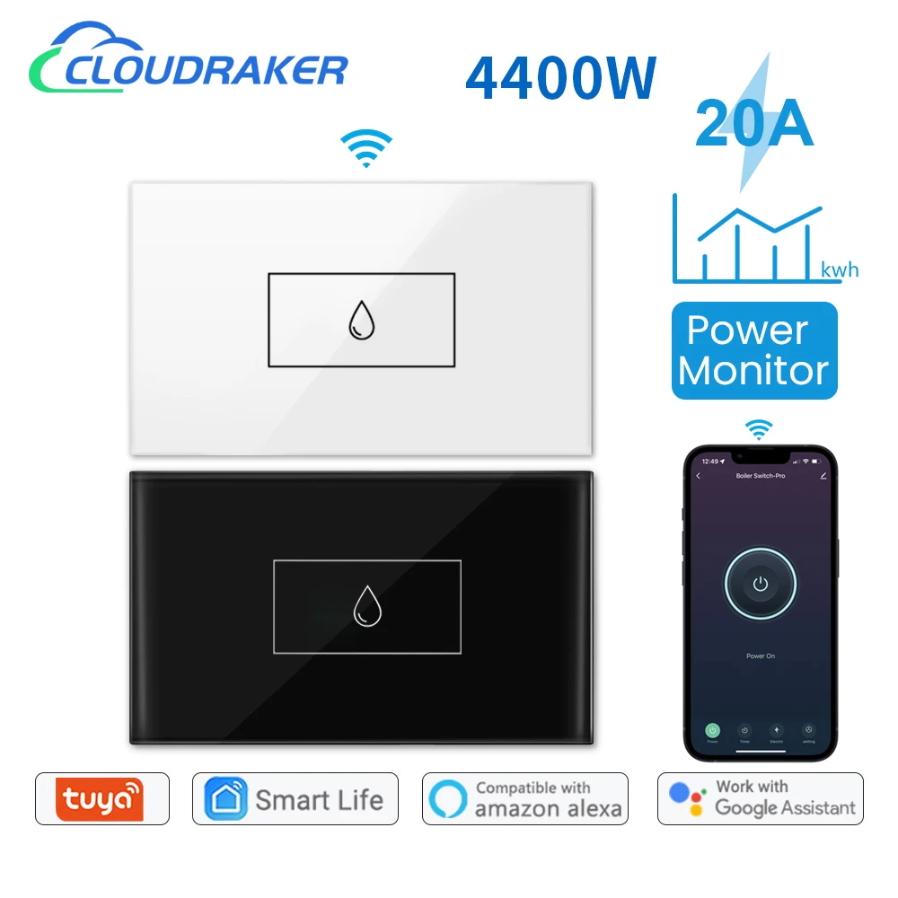 

Tuya Smart Life WiFi Boiler Water Heater Switch 20A 4400W, App Timer Schedule ON OFF, Voice Control Google Home, Alexa Echo Dot