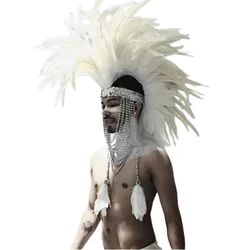 Celebrate Party Rave Wear Festival Stage Performance Prop Cosplay Indian Shiny Feather Headwear Bar Dj Gogo Dance Costume