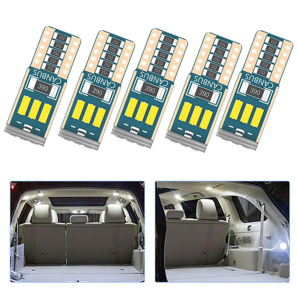 10Pcs Car Interior Dome License Plate Parking Lights Auto Signal Lamp W5W T10 LED Bulbs Canbus 9-SMD 12V 6000K White 194 168