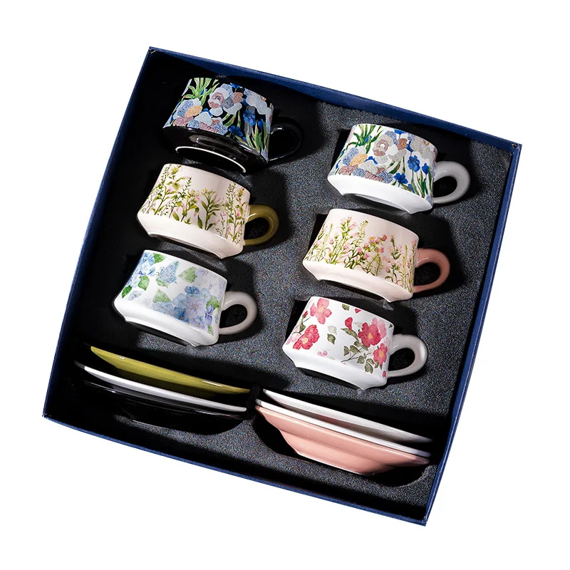

Light luxury high-value iris coffee cup and saucer, warm home wedding souvenir coffee cup