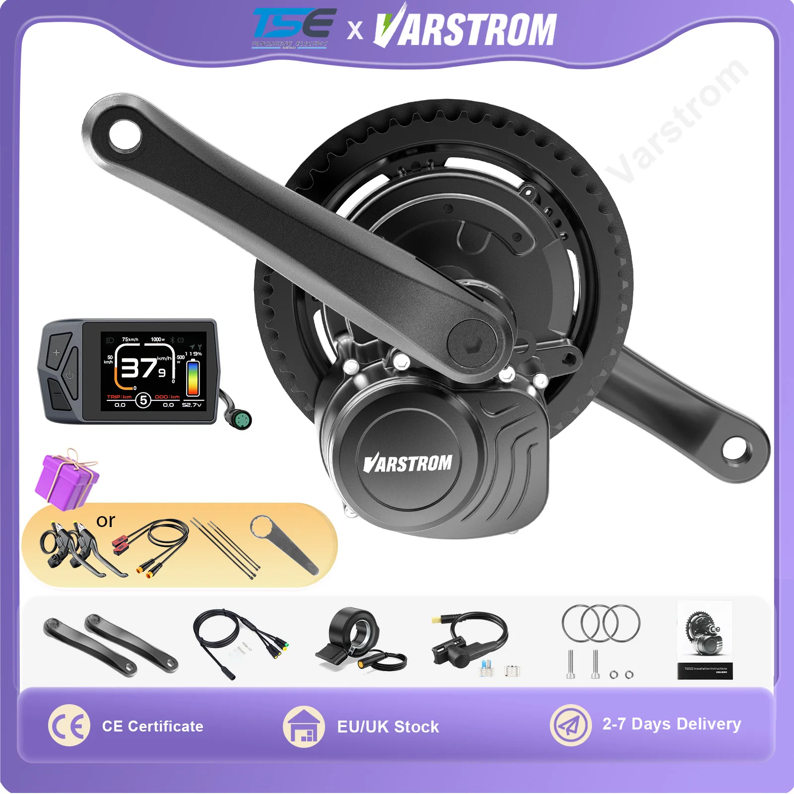 Varstrom x Tongsheng Kit motore TSDZ2B TSDZ8 250W 500W 750W 1000W Mid Drive Ebike Kit 36V 48V sensore di coppia motore con Display
