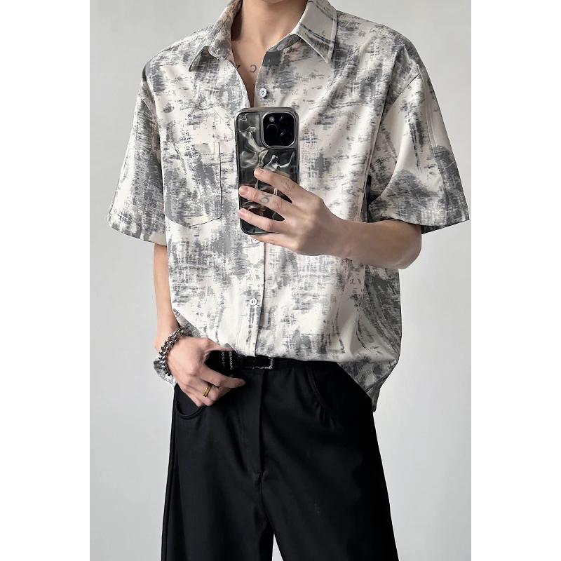 

American Tie-dye Short-sleeved Quick-drying Shirt for Men's Summer Thin 2026 New Ice Silk Casual Men's High Street Jacket Top