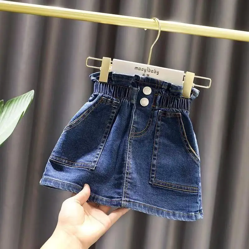 2023 Summer Girls Casual Jeans Denim Skirt with Button Pocket