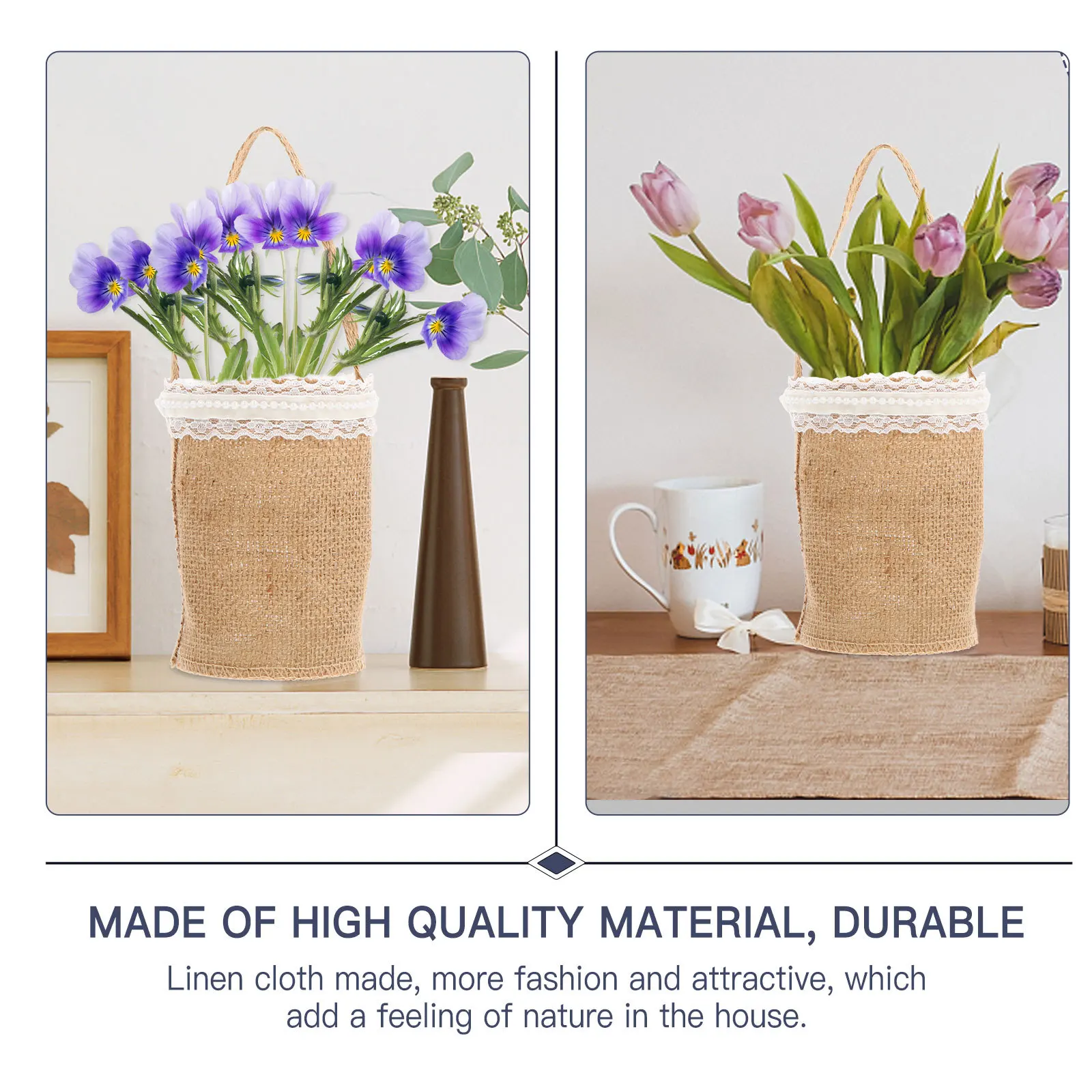 

2Pcs Wedding Linen Baskets Photography Props Lightweight Storage Baskets for Ceremony Party Decor Burlap Flower Girl Basket