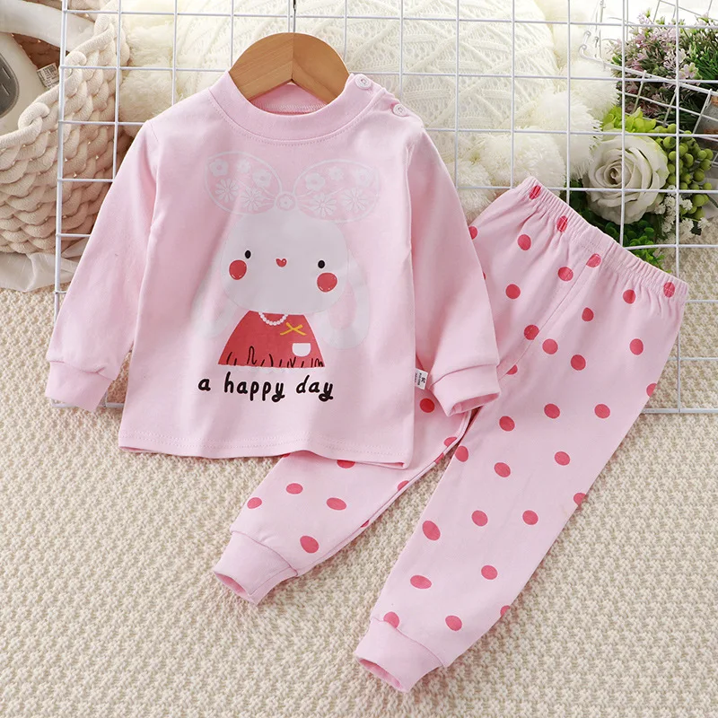 2023 New Spring Autumn Children\'s Cotton Underwear Set Home Boys Clothes Long Pants Girls Pajamas Two-Piece Set