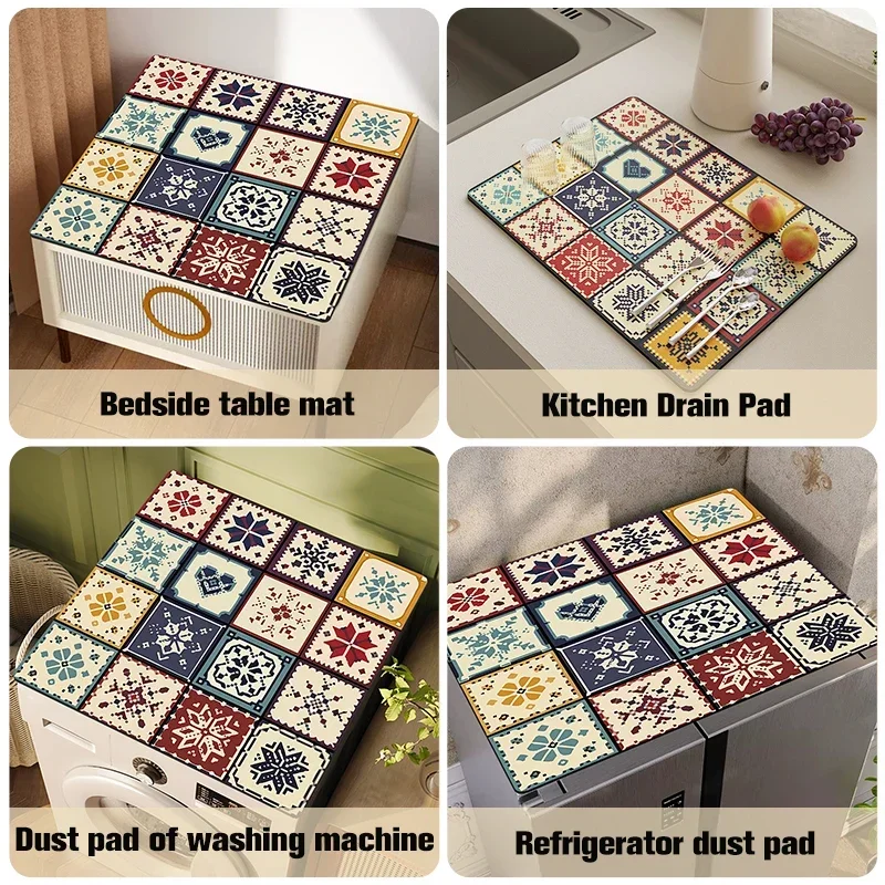 Retro Washing Machine Covers Refrigerator Cabinet Fridge Top Dust Protector Coffee Machine Drain Pad Mat Entrance Door Bath Rug