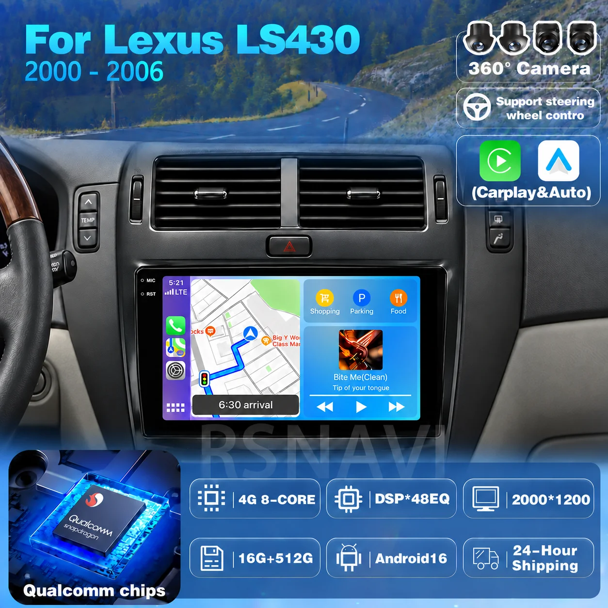 Plug and Play Android 16 Carplay Auto Screen 2K Car Radio Player For Lexus LS430 2000-2006 GPS Wifi Stereo Multimedia Navigation