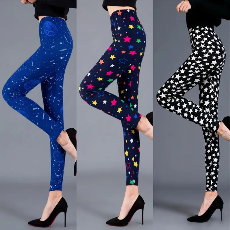 

Эластичные леггинсы из молочного шелка, женские брюки с принтом, с высокой талией, модная уличная одежда, весенне-осенние брюки длиной до щиколотки