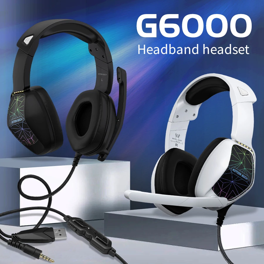 

Проводная игровая гарнитура с микрофоном RGB Дыхательный свет 3,5 мм USB объемный звук Стерео наушники с глубокими басами для ПК PS4 Gamer