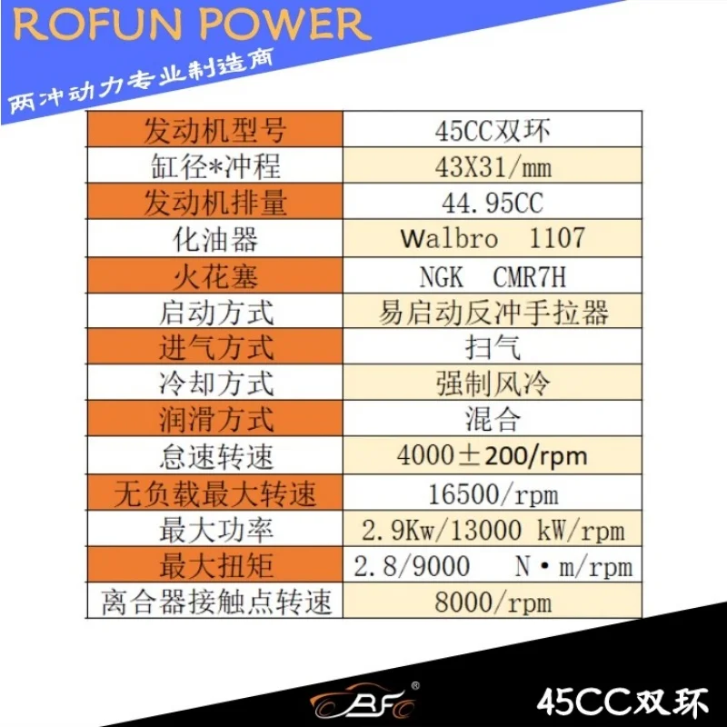 ROFUN two-stroke engine crop protection drone generator power 1/5 remote control car 45CC dual ring