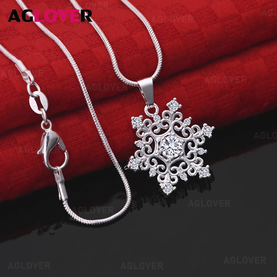 

AGLOVER 925 Sterling Silver Snowflake Inlaid Zircon Pendant Necklace Unique Gift Versatile Party Jewelry