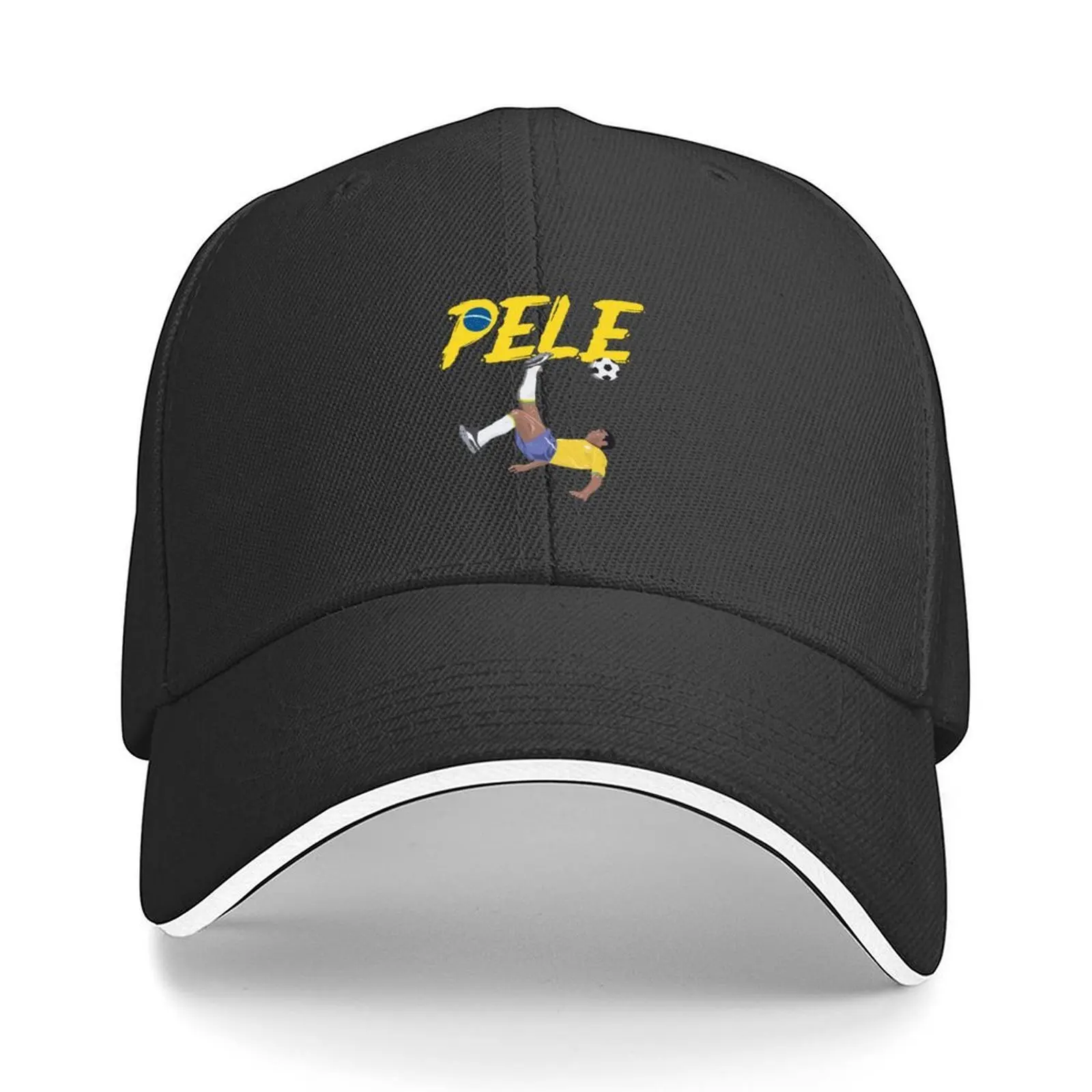 

Bicycle Kick - Pele - SOCCER FOOTBALL - BRAZIL GLOBE FLAG YELLOW TEXT version 2 Baseball Cap cute Golf Cap Men's Caps Women's